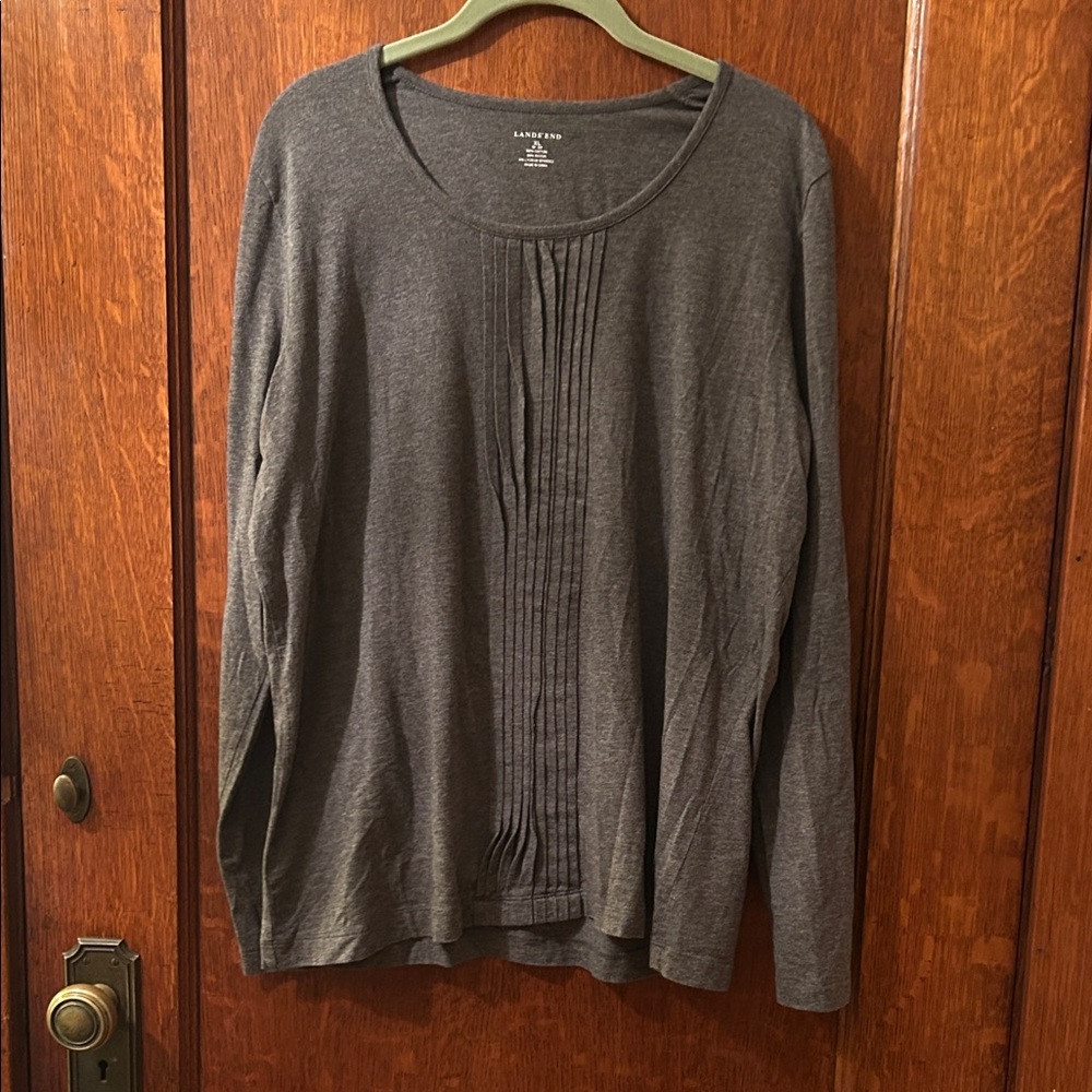 Lands' End Charcoal Long Sleeve Shirt with pintuck detail
